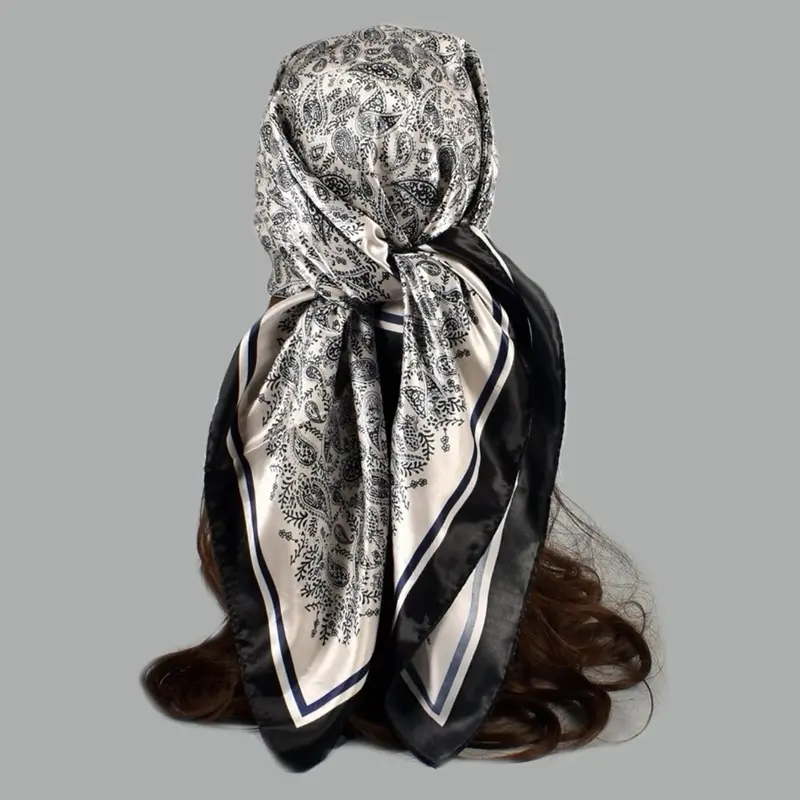 Women's Paisley Print Square Scarf, Fashionable Printed Bandana for Daily Wear, Satin Scarf for All Seasons, Fashion Clothes Accessories, Fashion Hair Scarves, Headscarf, Paisley Print Shawl, Boho Style Scarf, Casual Fashionable Scarf