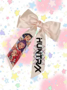 Large Kpop Hair Bow with Girl Band Printed Ribbons | Comfortable Secure Clip | Versatile Design, Vibrant, Unique, Everyday Outfits, All Seasons, Casual Use