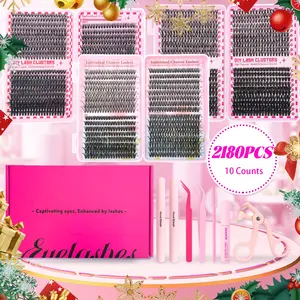 2180 Clusters Lashes Book High Capacity Lashes Kit, D Curl Lash Clusters Multiple Styles Mixed 9-16mm Mega Volume Individual Lashes Wispy Lashes Cluster Lash Set Comes With Double Bond&Seal, Eyelash Extension For DIY Use At Home