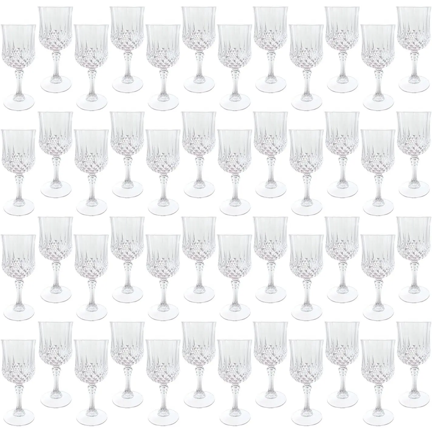 48-Count Sturdy Transparent Unbreakable Heat Resistant Plastic Wine Glasses - Vintage-Style Plastic Goblets, Reusable Cordial Drinkware Set for Wedding Ceremony, Parties (Drinking Use)