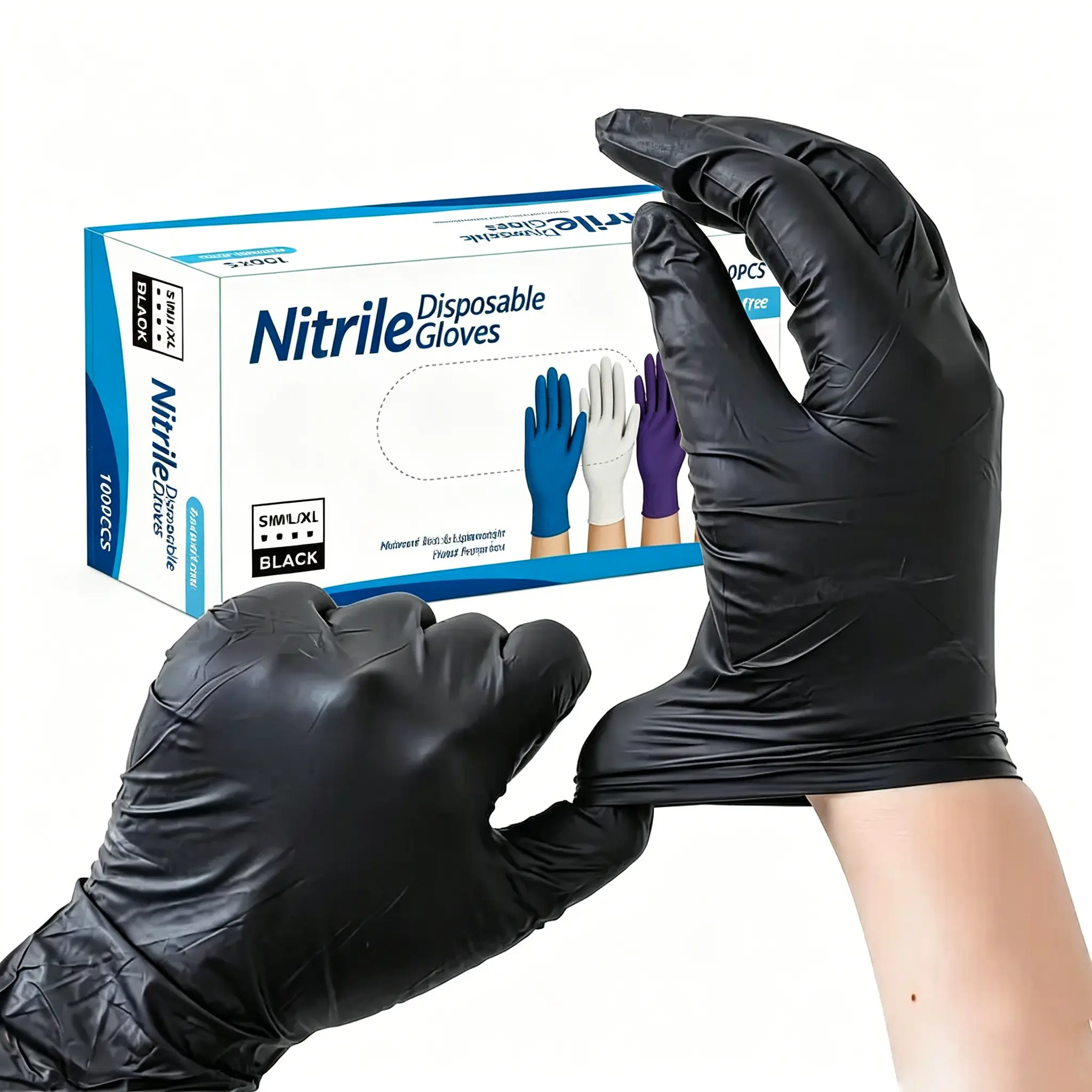 100 piece set of nitrile cleaning gloves, 100 black disposable ordinary waterproof gloves, latex free, powder free, used for cooking and pet hair removal