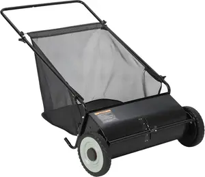 26 in Push Lawn Sweeper,7 Cu. Ft. Hopper Capacity Grass Sweeper,Manual Push Yard Sweeper with Height Adjustment & 4 Fast Spinning Brushes for Grass Clippings,Leaves & Debris,Black