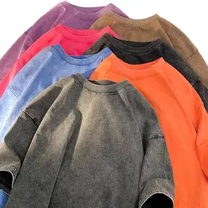 Oversized Tshirts for Men Gym Vintage Heavyweight T Shirts Cotton Workout Acid Wash Baggy Tees