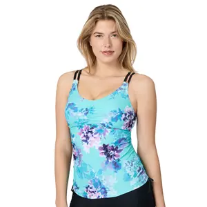 Free Country Women's Side Shirred V-Neck Tankini Top