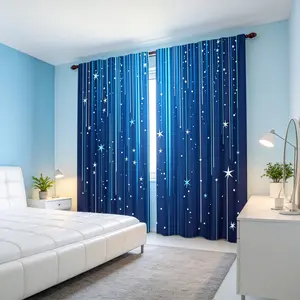 2-Pack, Dark Blue Gradient Curtains with Shimmering Star Pattern, Digital Printed, Rod Pocket Design (Rod Not Included), Privacy Protection Curtains, Suitable for Bedroom, Living Room, Study, Dining Room, Home Decor Curtains.
