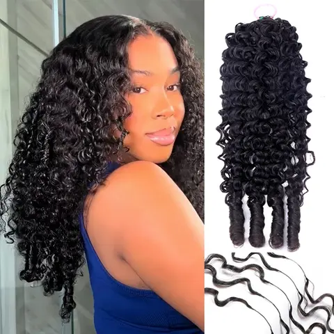 [Crochet Hair] Human Hair Extensions Burmese Curly Miracle Knots Invisible Pre Separated Knotless Long Cord Feather for Braiding Bling Hair Crochet Hair 50g/Pack 4-5 Bundles Recommended for Full Head SoHoChic Style #SohoChic