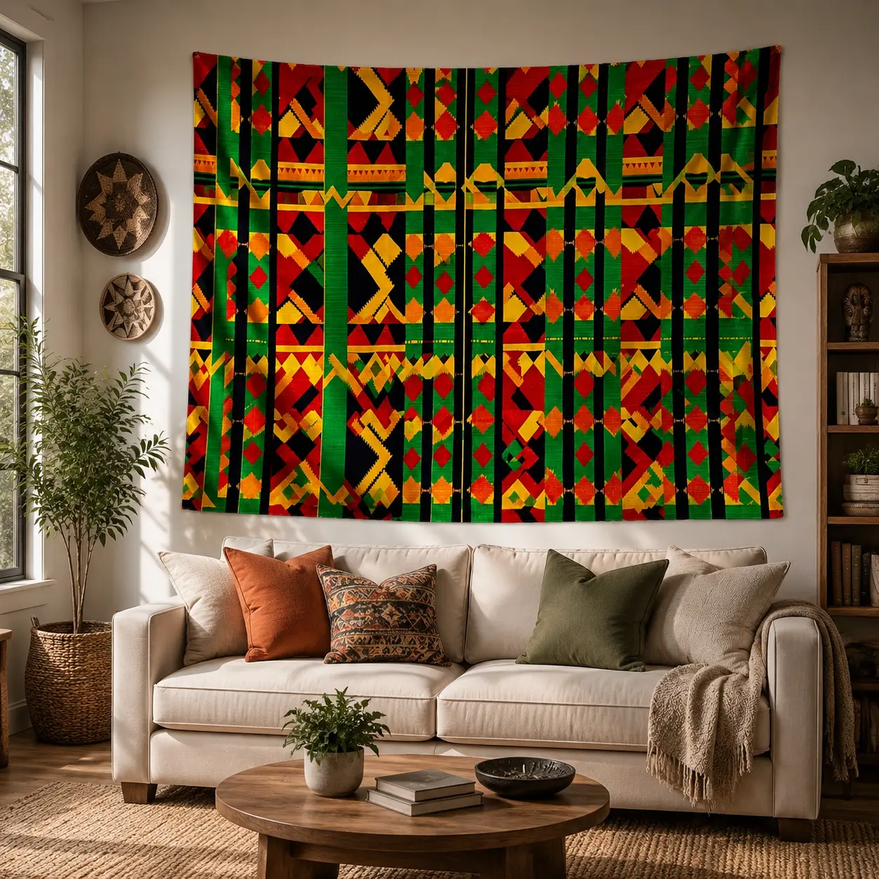 An Elegant Piece of Fabric, The African Kente Cloth Tapestry, Ideal for Enhancing The Wall Decoration in Residences, Student Accommodations, And Sleeping Quarters