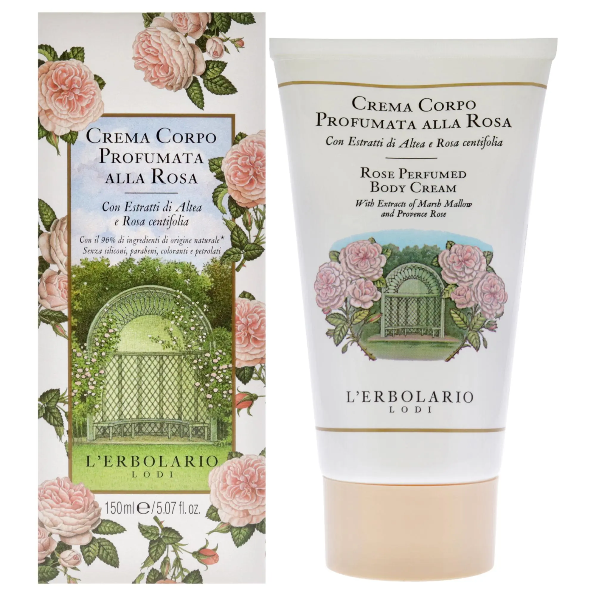 LErbolario Unisex Rose Scented Body Cream - 5.07 oz Luxurious, Soothing Daily Moisturizer