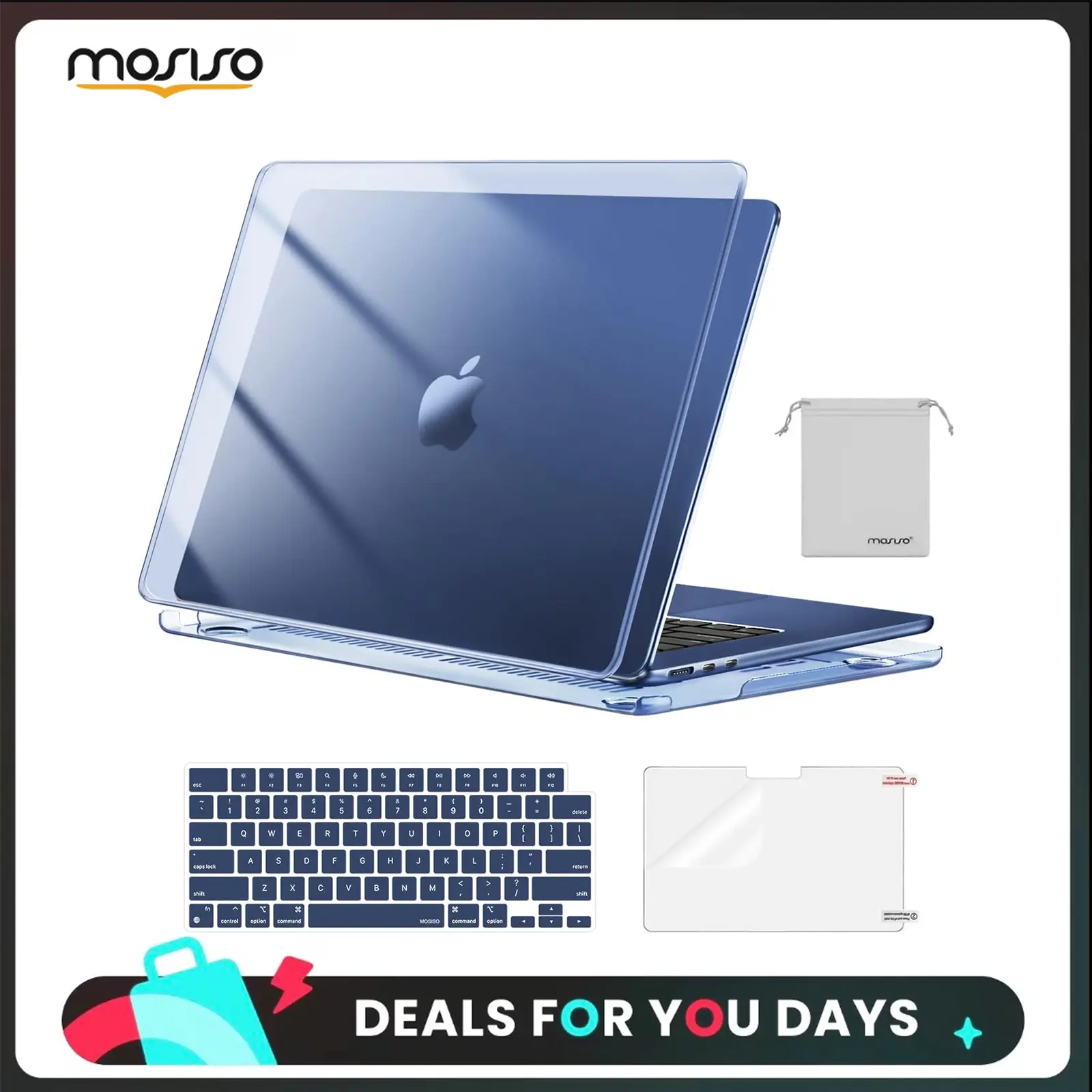 MOSISO Exact Match Polycarbonate Hard-Shell Case Bundle for MacBook Air 15in M5 2026 M4 2025 M3 M2 2024 2023 (A3448,A3241,A3114,A2941) - Water-Resistant, Scratch-Resistant, Flexible - Includes Keyboard Cover, Screen Film, Storage Bag - for School, Office