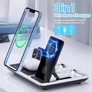 Apple Wireless Charger 4 in 1 for Apple Watch AirPods iPhone 15W Fast Charging Station with Foldable Multidevice Charging Stand