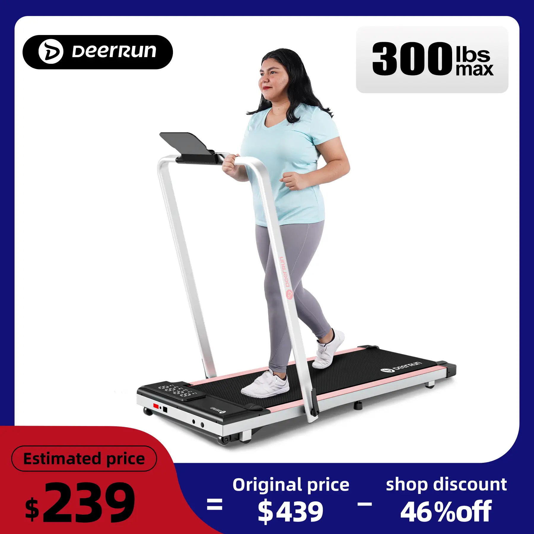 DeerRun Incline Foldable with Treadmill 2 in 1 Smart Walking Pad Handle Fitness Equipment with Wheels Folding Suitable for Home and Office Z10 A5