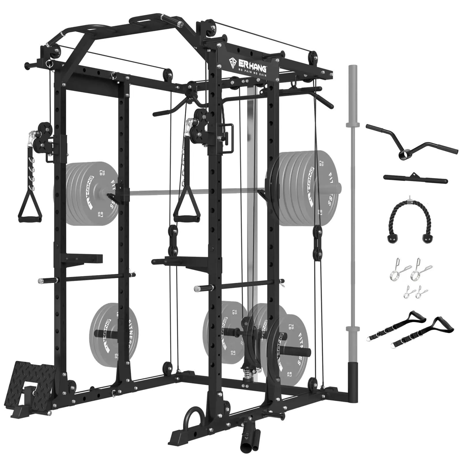 Power Cage, 1500LBS Power Rack with Cable Crossover System, Multi-Function Workout Cage, Squat Rack Home Gym Barbell Bar Fitness Equipment