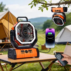 Qawtor2026 Upgraded Rechargeable Camping Fan with 20000mAh Battery & LED Light - 360° Rotatable Hook, Dual Motor Option, Portable Emergency Fan for Outdoor Camping,Modern Design, Easy to Carry, tiktokshop
