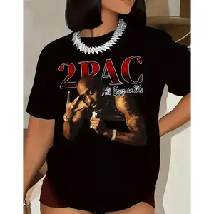 Trendy Tupac Graphic Print Short Sleeve T-Shirt for All Seasons with Comfortable High Elasticity Fabric and Stylish Letter Design Round Neck Shirt