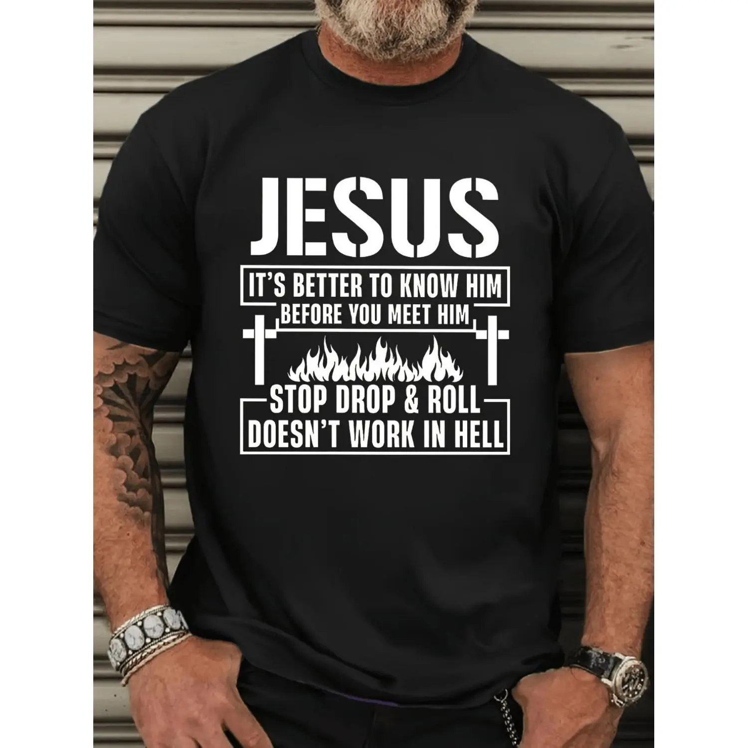 Women's Plus Size Short-Sleeve Religious Cotton T-Shirt, Jesus "It's Better to Know Him and Work in Hell" Print, Loose Round Neck Streetwear Top for Church Events, Casual Wear, Shortsleeve, Tshirt, Menswear