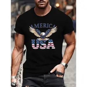 1pc Men's America Eagle Graphic T-Shirt, 100% Cotton Crew Neck Short Sleeve, Patriotic USA Flag Design, Regular Fit Casual Wear for All Seasons – Ideal for Valentine’s Day, New Year’s Day, Father’s Day & Christmas  double Tshirt Crewneck Shortsleeve