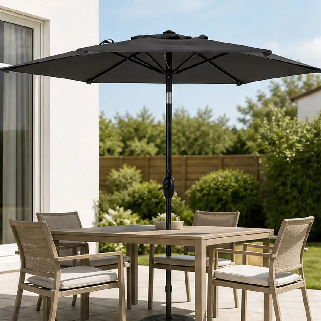 7.5FT Patio Umbrella Outdoor Market Umbrella with Push Button Tilt and Crank, Waterproof Polyester Canopy, Steel Pole, UV Sun Shade for Garden Deck Pool Backyard, Grey, Grey Color Options, Steel Material, Product Weight: 9.20 lb