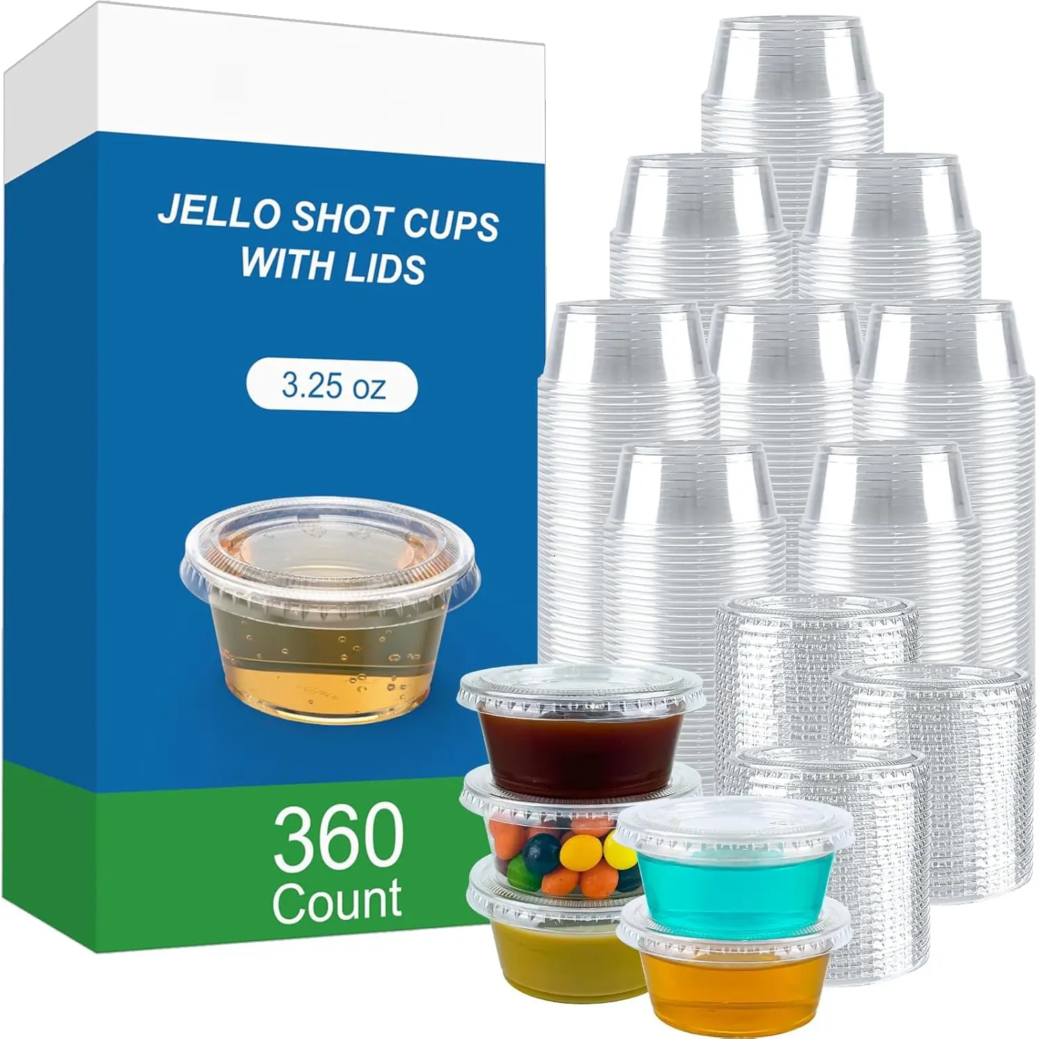 360 Set 3.25 oz Jello Shot Cups with Lids, Sturdy &  Safe Disposable Plastic Portion Condiment Dipping Sauce Cups, Small Containers for Salad Dressing