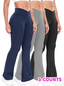 women's solid high waist flare leg leggings, casual comfy bell bottom tummy control skinny pants for yoga gym workout, ladies bottoms for all seasons, yoga training pants, athletic wear, seamless yoga leggings, yoga clothes set