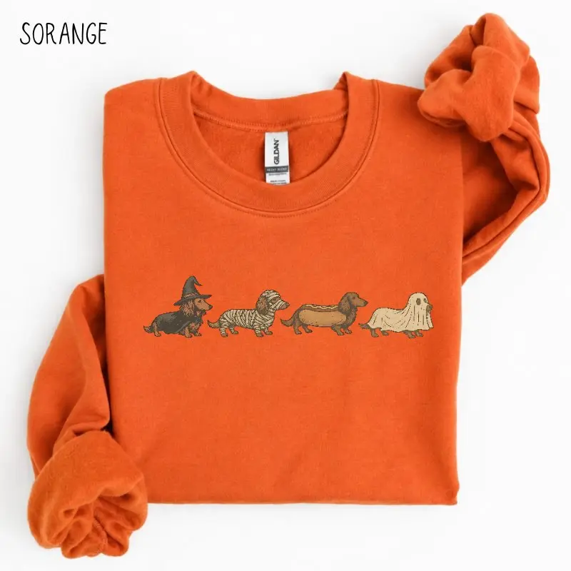 Halloween Wiener Dog Sweatshirt, Funny Dachshund Costume Crewneck, Retro Fall Dog Graphic Pullover, Cute Halloween Sweatshirt, Dog Lover Gift for Women
