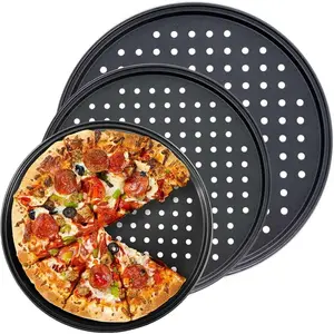 Pizza Pan Set, Carbon Steel Pizza Pan with Holes, for Oven Baking Supplies & Home, Kitchen, Restaurant