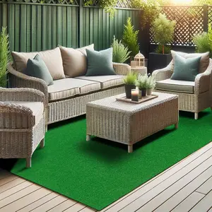 Ottomanson Artificial Grass Outdoor Rug for All-Weather Use, UV Fade Resistant Faux Turf with Drainage Holes