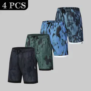 4-Pack Trendy Summer Men’s Tie-Dye Shorts — Knee-Length Casual Shorts with Back Pockets, Sport Shorts for Training and Beachwear