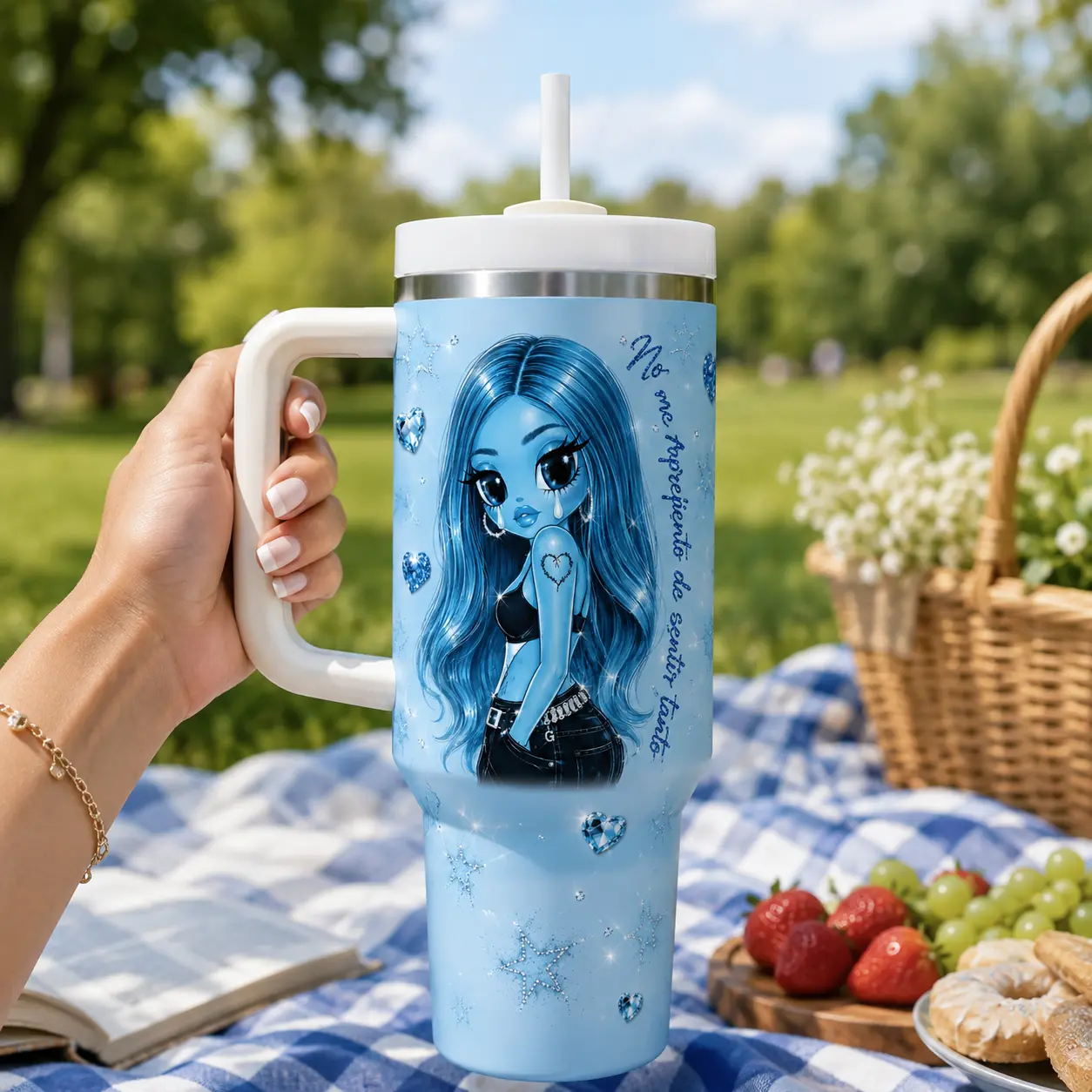 La Bichota No Me Arrepiento de Sentir Tanto Album 2026 40oz Tumbler with Handle and Straw, Bichotas Fandom Stainless Steel Insulated Cup, Latin Pop Reggaeton Travel Mug, Colombian Superstar Music Gift for Fans
