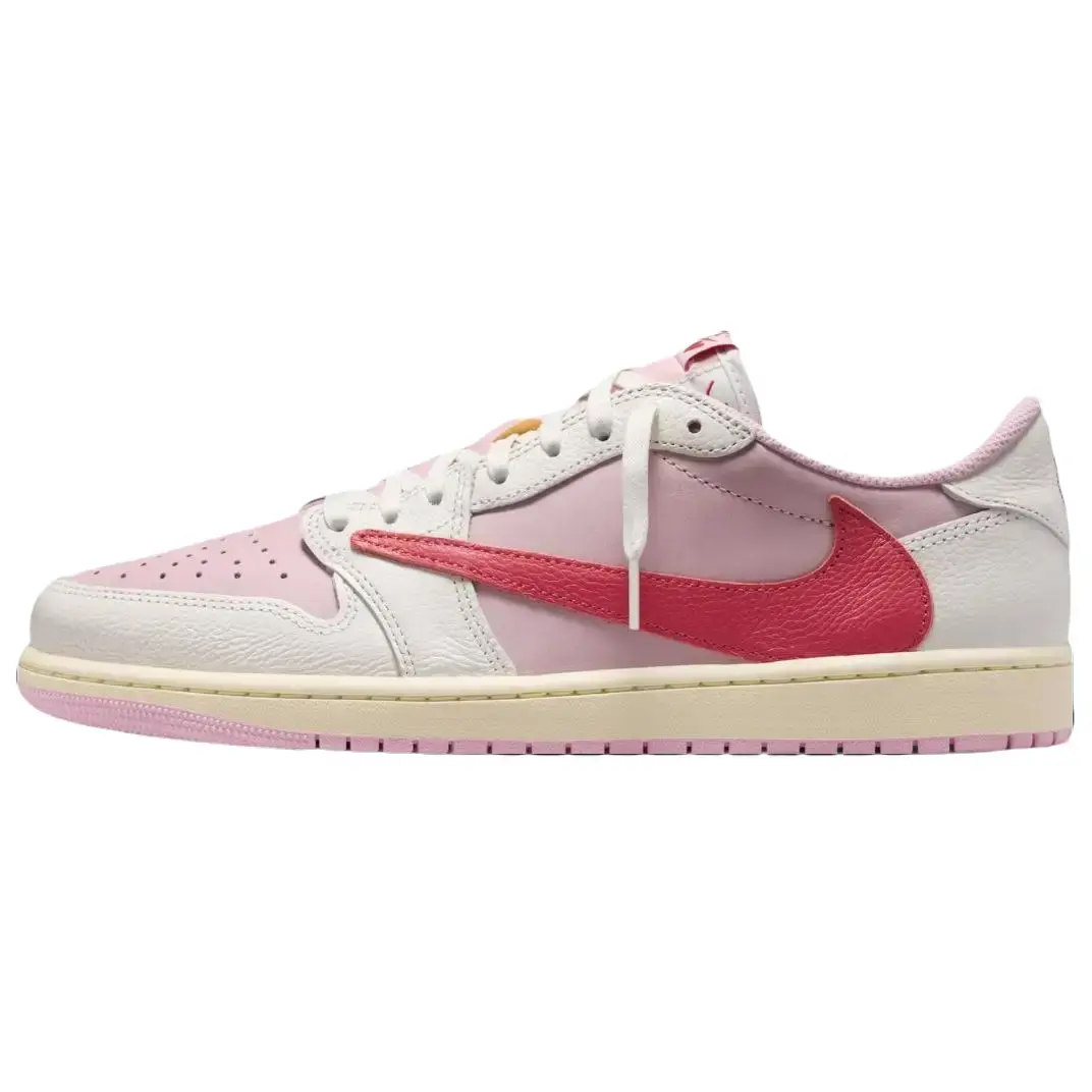 NIKE Men's Travis Scott x Nike Air Jordan 1 Retro Low OG 'Sail Tropical Pink' Sports Sneakers - Premium Materials, Cushioned Support, Durable Rubber Outsole, Casual Wear, Everyday Wearability