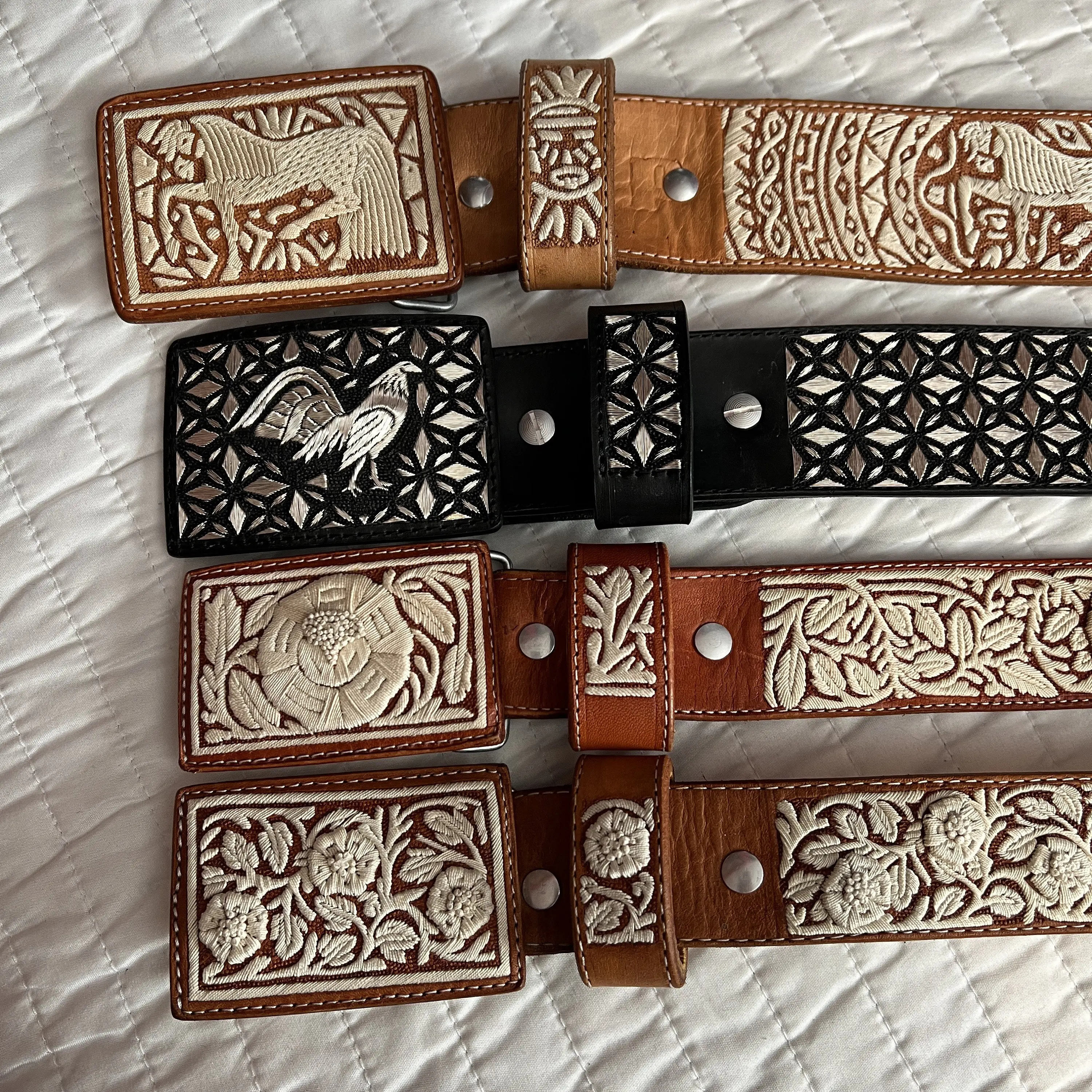 Authentic handmade Mexican leather belt, authentic embroidered belt silver, piteado belt, Colotlan, handmade belt