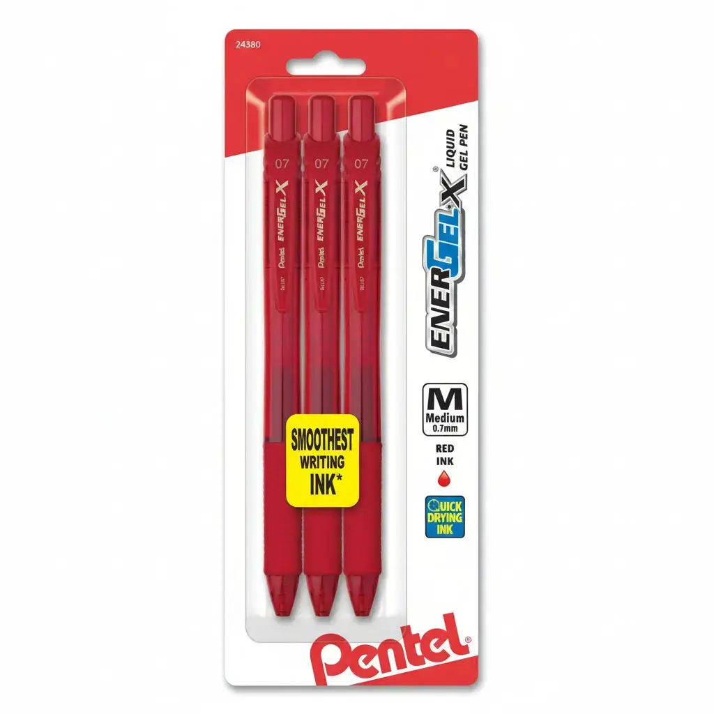 EnerGel-X Gel Ink Pen 3-Pack - Medium Line, Metal Tip, Smooth-Writing Office Stationery, Black Ink Pen, Colored Pen Set