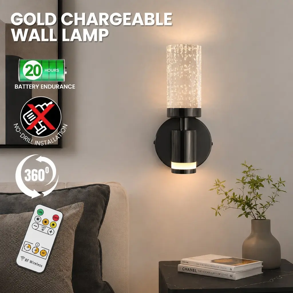 LED Wall Light, Black - 21 cm - Magnetic Charging Wall Light, Remote-Controlled Dimming, Suitable for Living Room Feature Walls, Hotel Corridors, and Hallways, Home Interior Wall Light, Dimmable Wall Lamp