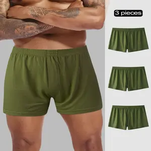 3pcs Men'S Boxer Shorts - High Elasticity Modal Fabric, Loose Fit Solid Green Underwear for Casual & Home Wear, Comfortable Everyday Underwear, Comfort, Classic Style, Smooth Texture