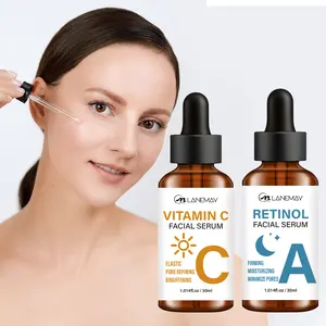 2 Pack Vitamin C and Retinol Facial Serum Set, 30ML Per Pack, Niacinamide + Hyaluronic Acid, Elasticity, Brightness, Brightening, Moisture, Firming