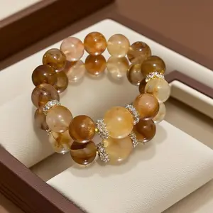 AAAAA Grade 14 mm Yellow Hematite Quartz Bracelet - Bold Energy Beautiful Balance Grounding Hematite for Feel Balanced Confident Magnetic Jewelry Handcrafted Unisex Style Perfect Gift for Crystal Lovers