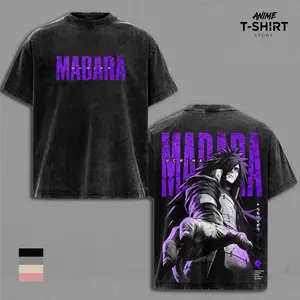 Madara Uchiha - NRT Shippuden Vintage Washed Shirt Anime Graphic Tee Legendary Uchiha Clan Sharingan Design Oversized Streetwear Manga T Shirt Gift for Naruto Fans