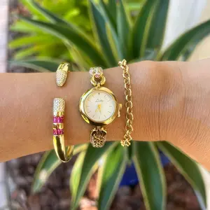 Little Gold Watch with Pink Gems