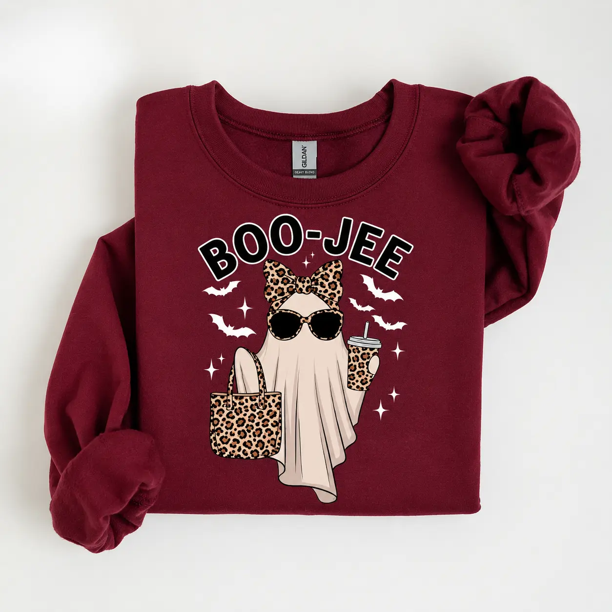 [MADE IN US] Boo-Jee Ghost Sweatshirt, Funny Leopard Print Halloween Crewneck, Chic Spooky Ghost Sweater, Trendy Fall Gift for Women
