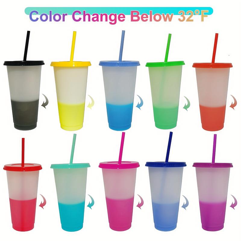 24oz Outdoor Party Cup with Cold-Activated Color Change, Leak-Proof Straw Lid, 10 Vibrant Colors, Reusable, Portable, Ideal for Camping, Hiking & BBQ