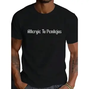 100% Cotton Unisex Allergic To Pendejos Latin Spanish Slang Funny Sarcastic T-Shirt Fit Casual