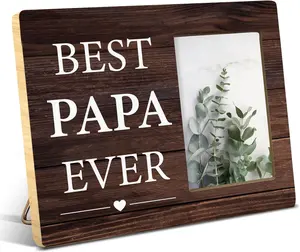Best Papa Ever Gifts From Granddaughter Grandson, Rustic Papa Wood Picture Frame, Gifts for Grandpa Birthday Christmas Father's Day, Display Photo 4 x 6 Inch
