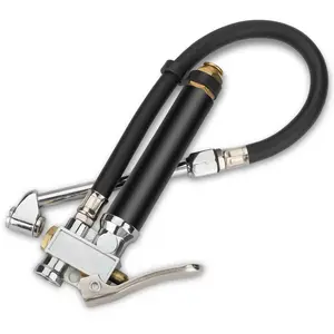 Air Tire Inflator With Pressure Gauge Dual Head Chuck 12" Compressor Rubber Hose