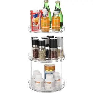 3 Tier Lazy Susan Organizer, 9 Inch Clear Rotating Makeup Organizer for, High-Capacity Acrylic Skincare Organizers 360 Rotating Tray for Countertop, Pantry,, Cupboard