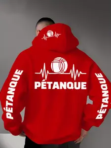 Men's Hooded Sweatshirt Petanque Letter Print Soft Elastic Knit Fabric Casual Daily Wear All Seasons Fun Style Essential for Youngsters Graphic Hoodies Letter Pattern Hoodies