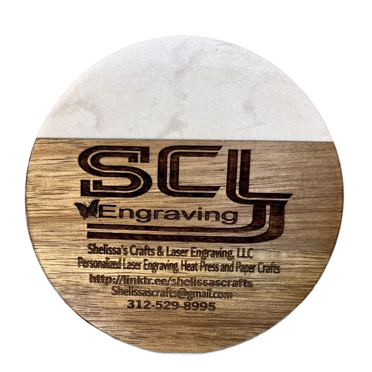 Personalized Acacia Wood & Marble Coaster