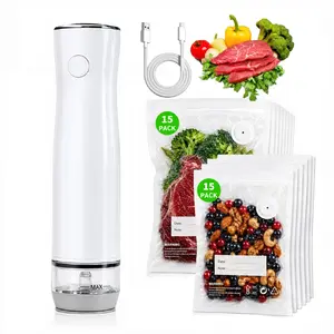 【Summervibes】Compact Vacuum Sealer for Food with Visual Water Storage，Portable Vacuum Sealer Machine+ 2 Size 30 Reusable Bags-Compact Handheld Food Saver for Meat, Camping & RV Travel,Seal Food 5X Fresh Longer  summerwins