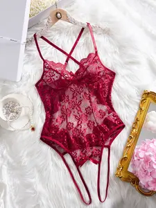 Women's Fitted One-Piece Pajamas, No-Remove Design, Sexy Lace Nightwear, Home Wear, All Seasons, Comfortable and Stylish