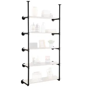 VEVOR Industrial Pipe Shelf, 5 Tier 2PCS, 9.84in Applicable Board Width Wall-Mount Floating Rustic Wood Shelves Bracket Bookshelf, Storage Holder for Kitchen Bedroom Bathroom, (Planks NOT Included)