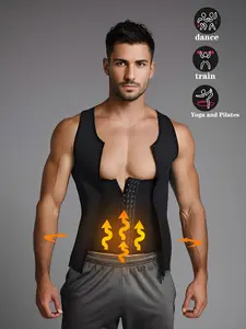 Men's Shapewear Waist Belt with Abdominal Control, Compression Vest, Sports Bra, Tight Chest Binder, Zipper Backless Top