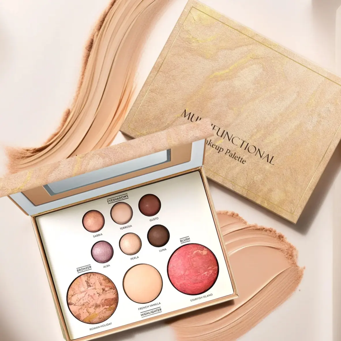 Multicolor All-In-1 Cosmetic Starter Kit - Single Item Eyeshadow, Contour, Blush, Highlighter Balm, Long-Lasting, No-Smudge, Baked Tan, Smooth Shimmering Beauty Makeup Set for Makeup Enthusiasts